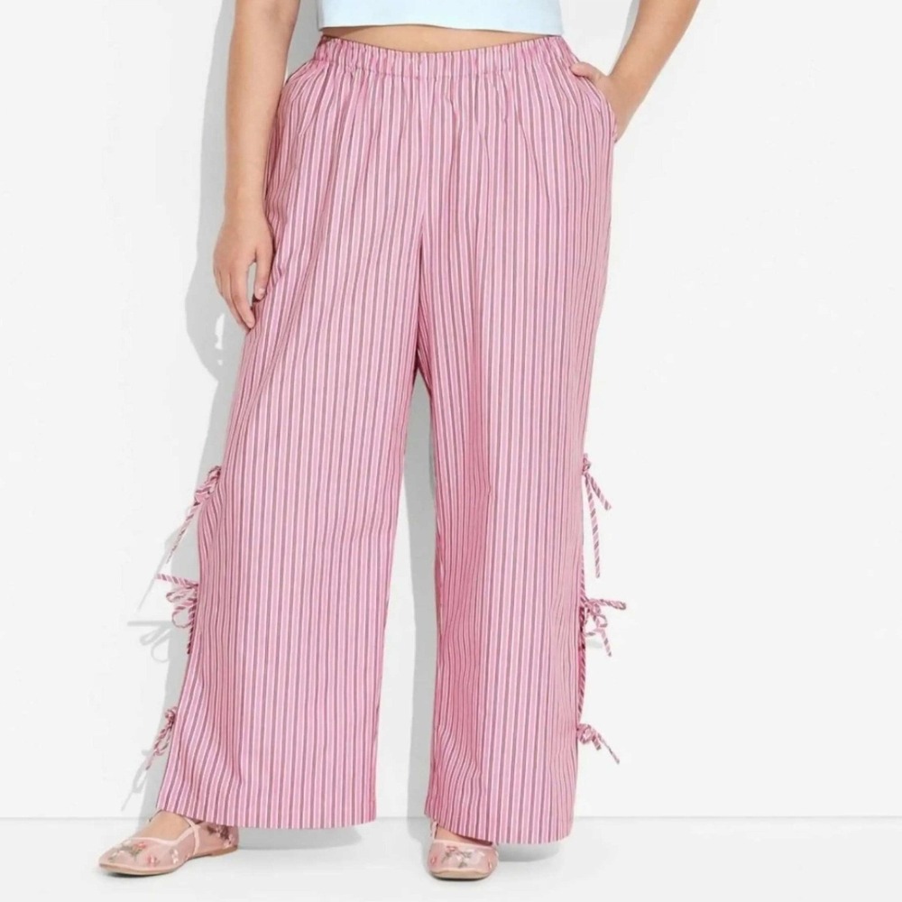 Wild Fable Pink White Striped Side Tie Wide Leg Lounge Pants Womens Medium